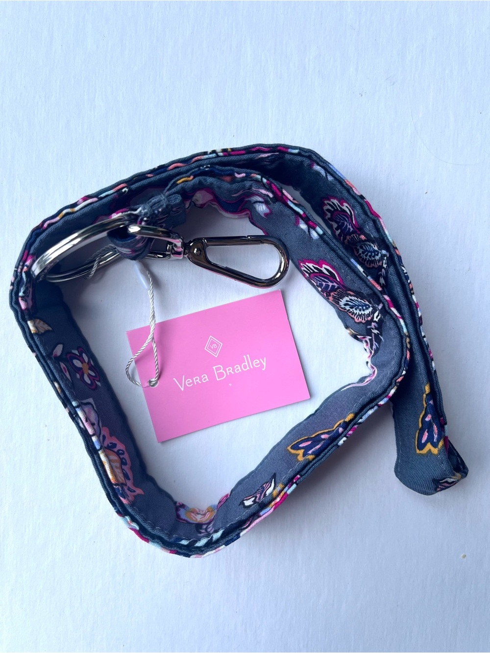 Vera Bradley Felicity Paisley Wide Lanyard Key Holder NWT Gray & Pink